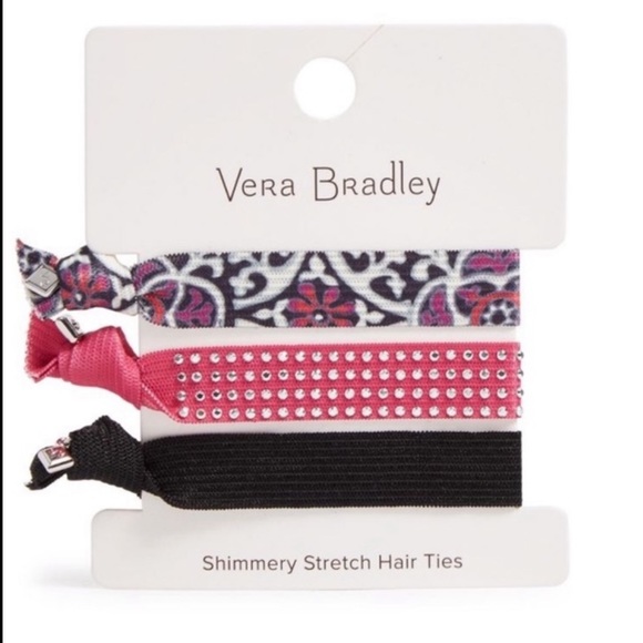 Vera Bradly Stretch Hair Ties Scroll Medallion, Black, White, Pink - Picture 5 of 5